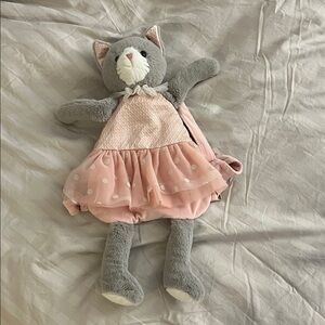 Charming Gray and Pink Stuffed Cat Backpack